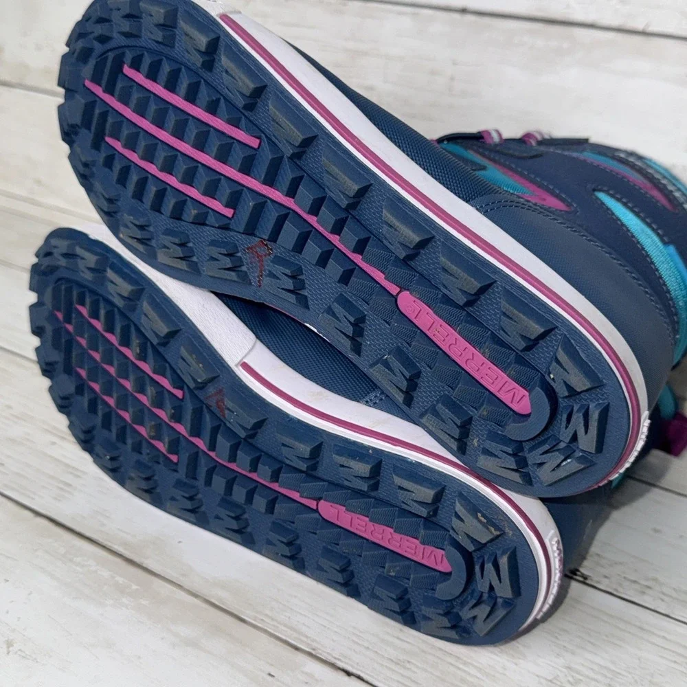 Merrell Kids Snow Bank 3.0 Waterproof Winter Boots Size 4M Navy Turquoise Pink